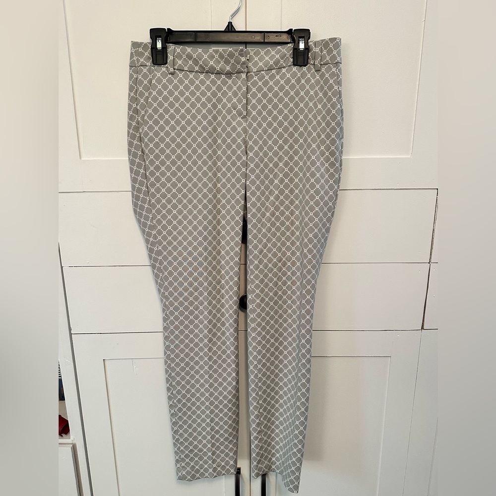Gray and white work pants